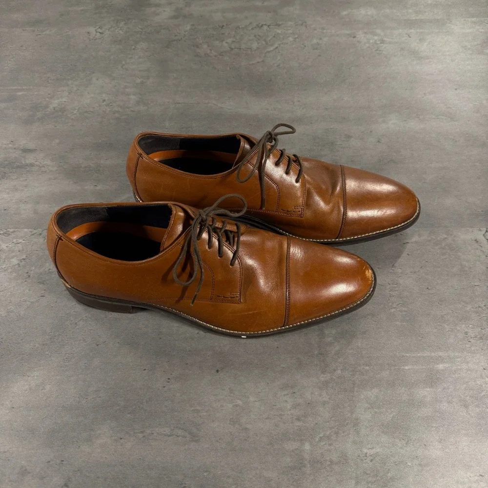 Cole Haan Lenox Hill Oxford Shoes Mens 11.5 Cap Toe Tan Leather Lace Up Dress